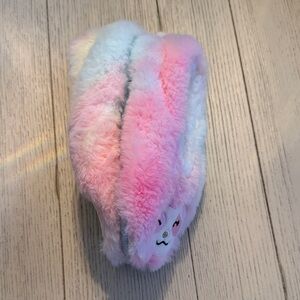 Plush Rainbow Pink Kids slipper socks with Cute Face Accent & grippers